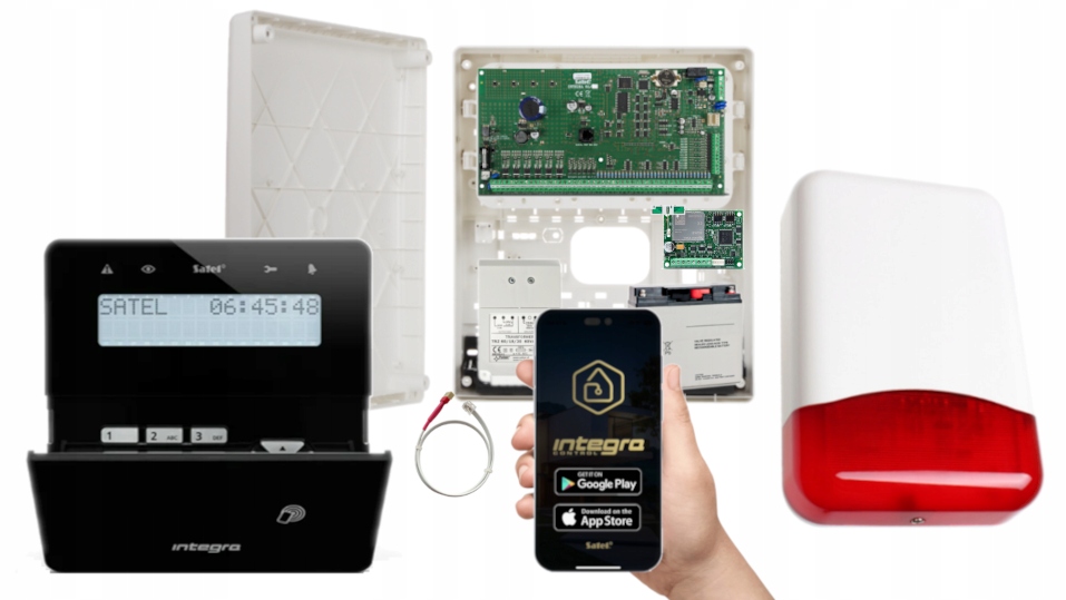 System Alarmowy Satel Integra 64 Zestaw Panel LCD Aplikacja Lte Gsm Syrena