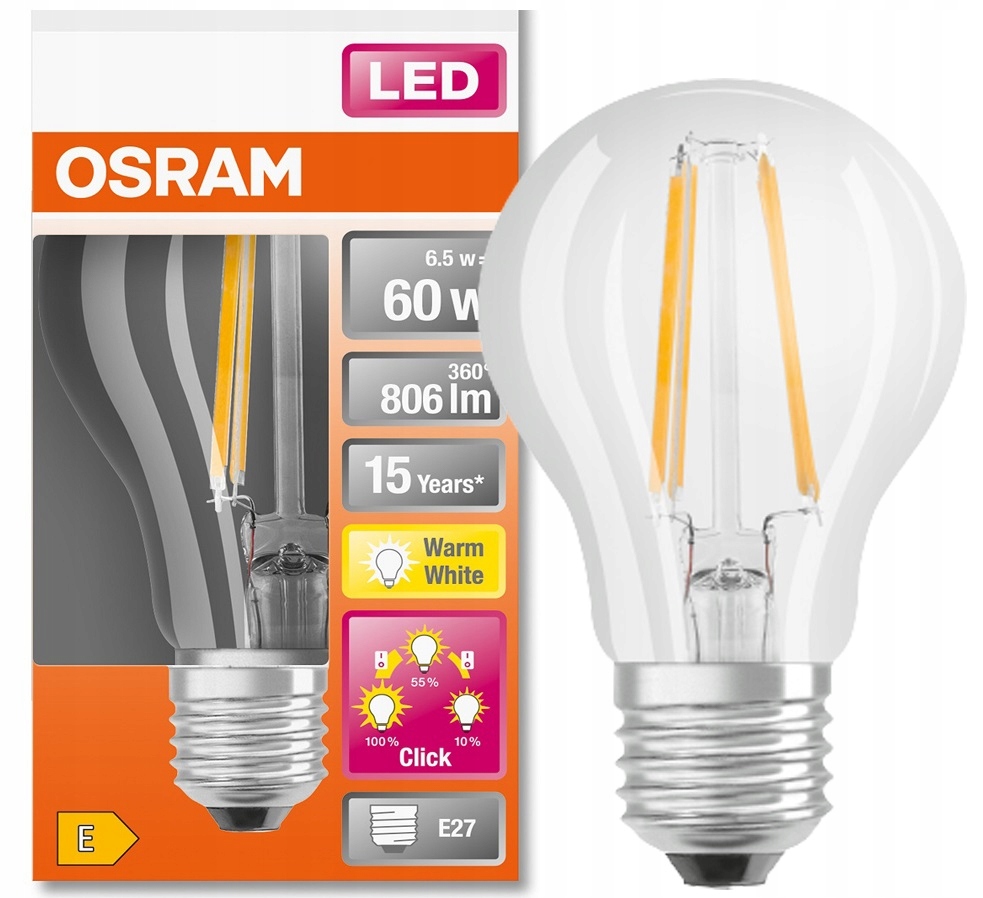 

Osram żarówka Led 3 stopnie ściemniania 6.5W 2700K