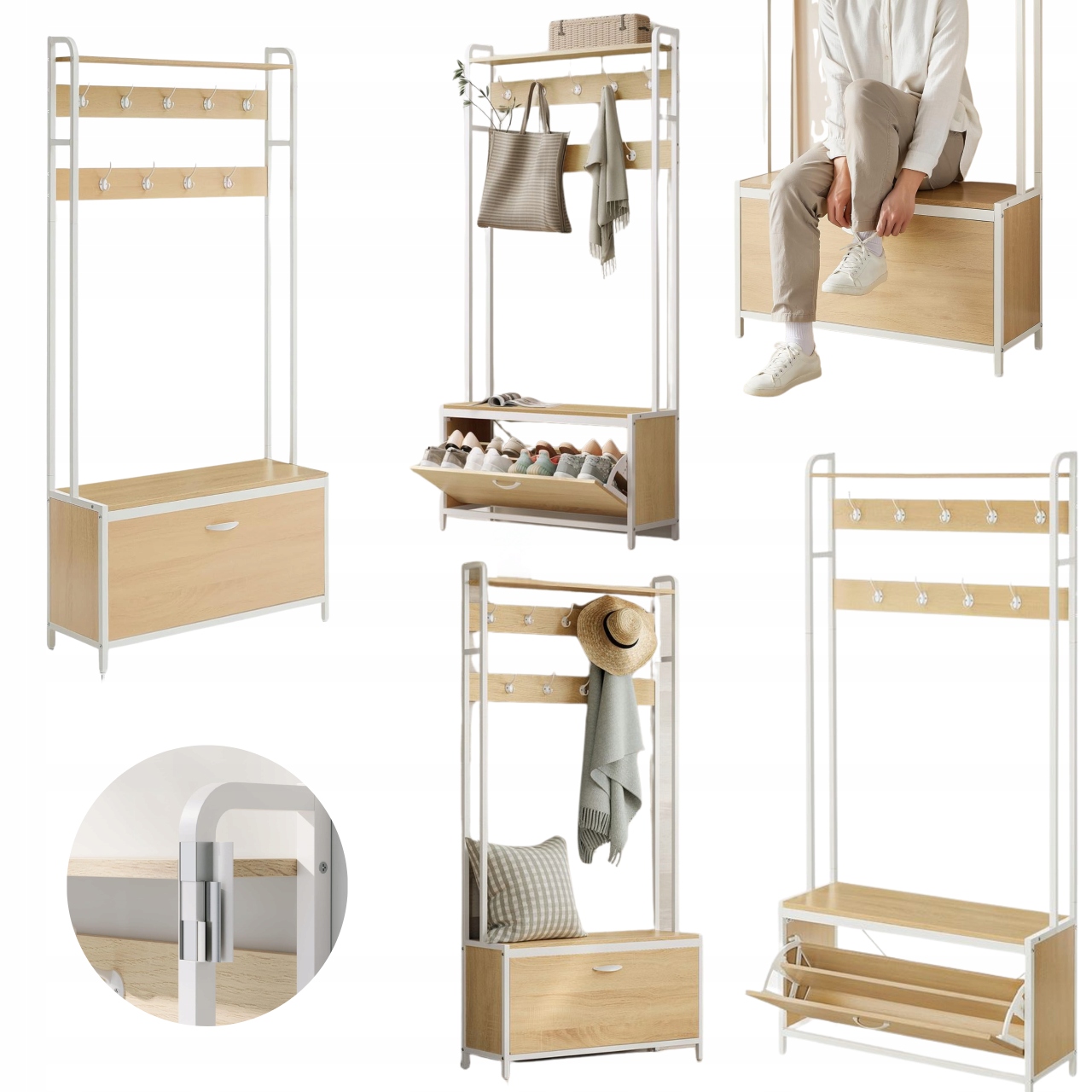 Lavica Vešiak Stojan na oblečenie Polička Skrinka na topánky Obuv Biela