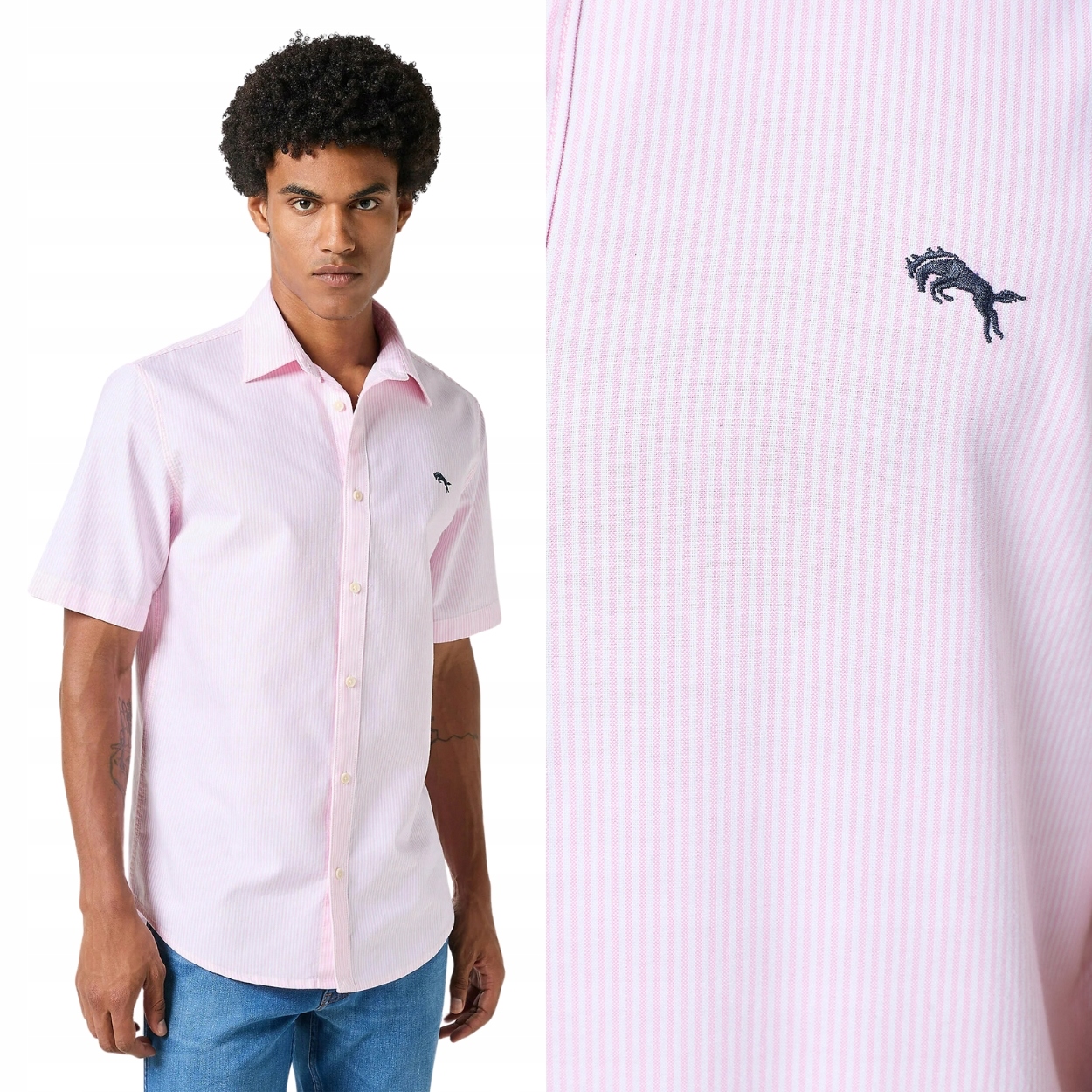 Wrangler Oxford Shirt Pink bavlněná pruhovaná košile s krátkým rukávem XXL