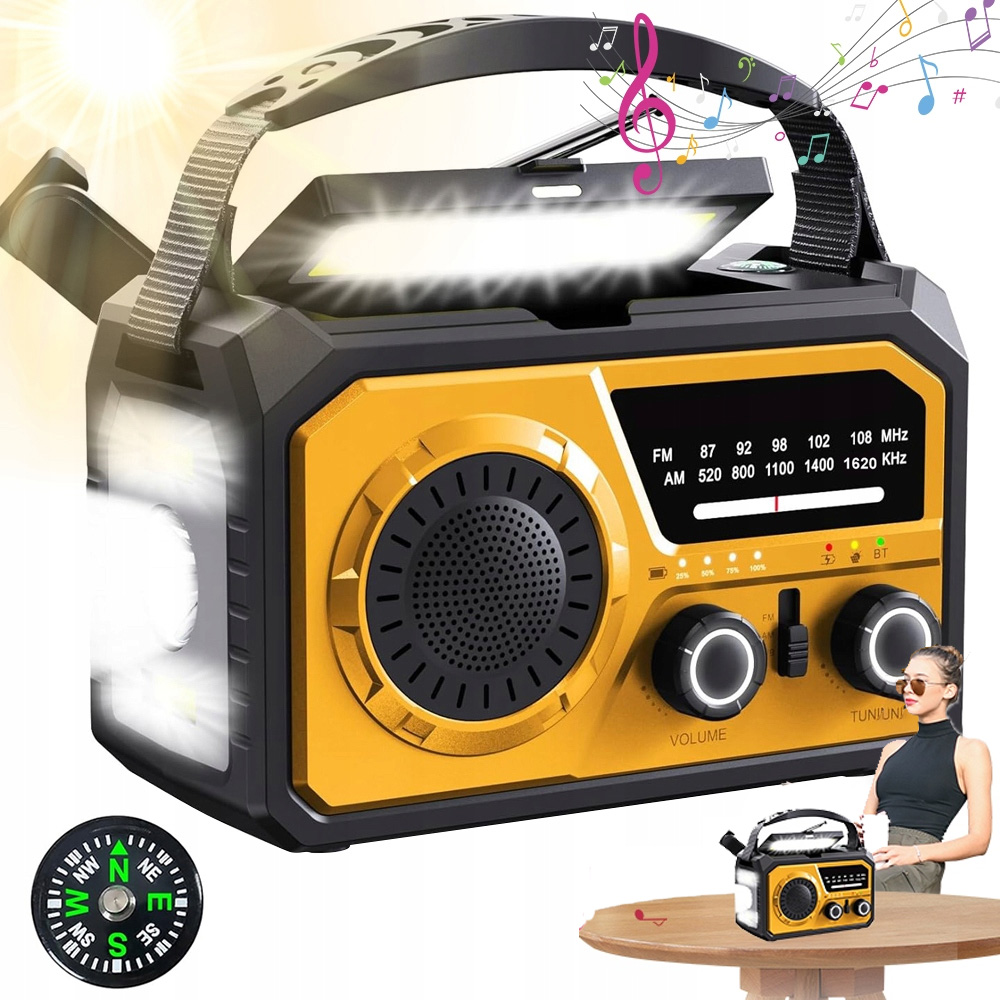 Bluetooth 5.3 Solární Rádio S Dynamickým Nabíjením, Powerbanka 16000 Mah