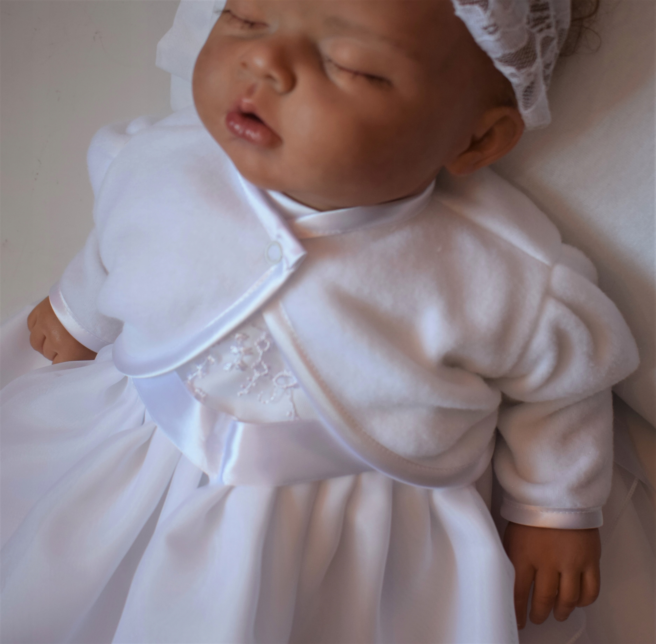 Bolerko Polarowe Białe Różowe do CHRZTU 80-86 Marka bez marki