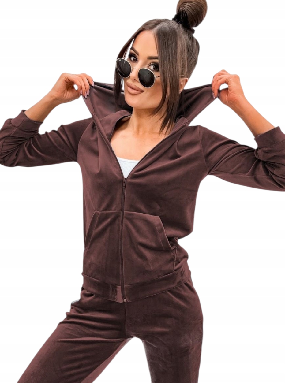 Dres welurowy Komplet Dresowy Czekoladowy Brąz na suwak M