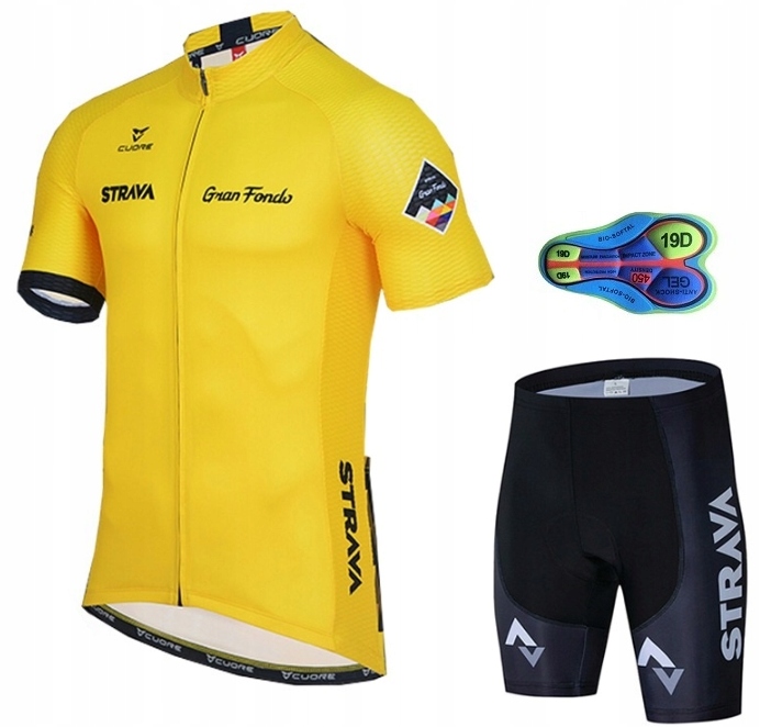 STRÓJ ROWEROWY MĘSKI STRAVA SPODENKI ŻELOWE KOSZULKA KOMPLET KOLARSKI XL