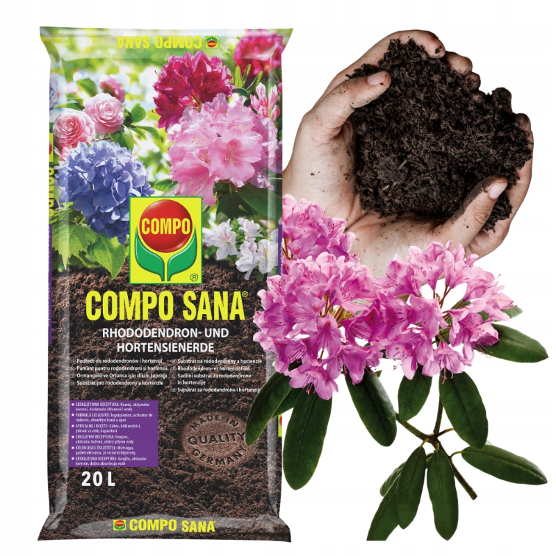 PODŁOŻE ZIEMIA DO RODODENDRONÓW AZALII HORTENSJI KWAŚNOLUNYCH 20L COMPO