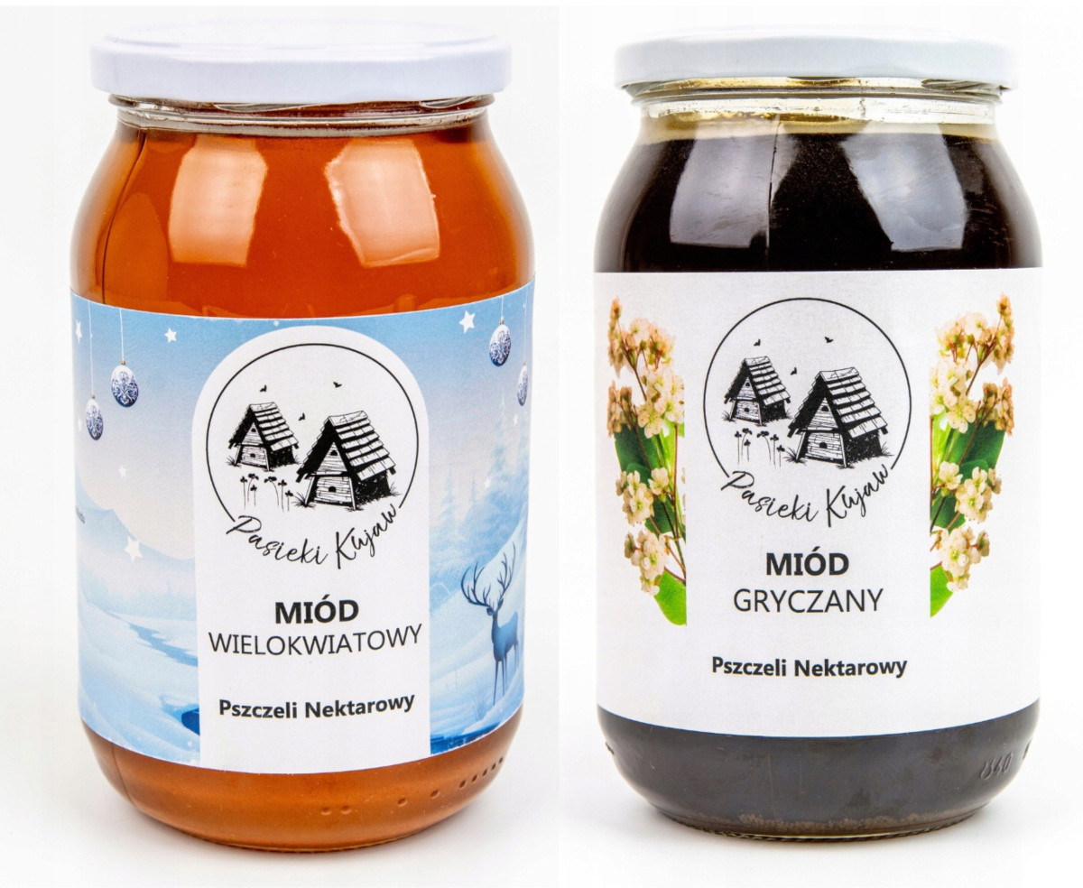 Zestaw miodów 2x1200G Wielokwiat I Gryka Polski Miód z Kujaw