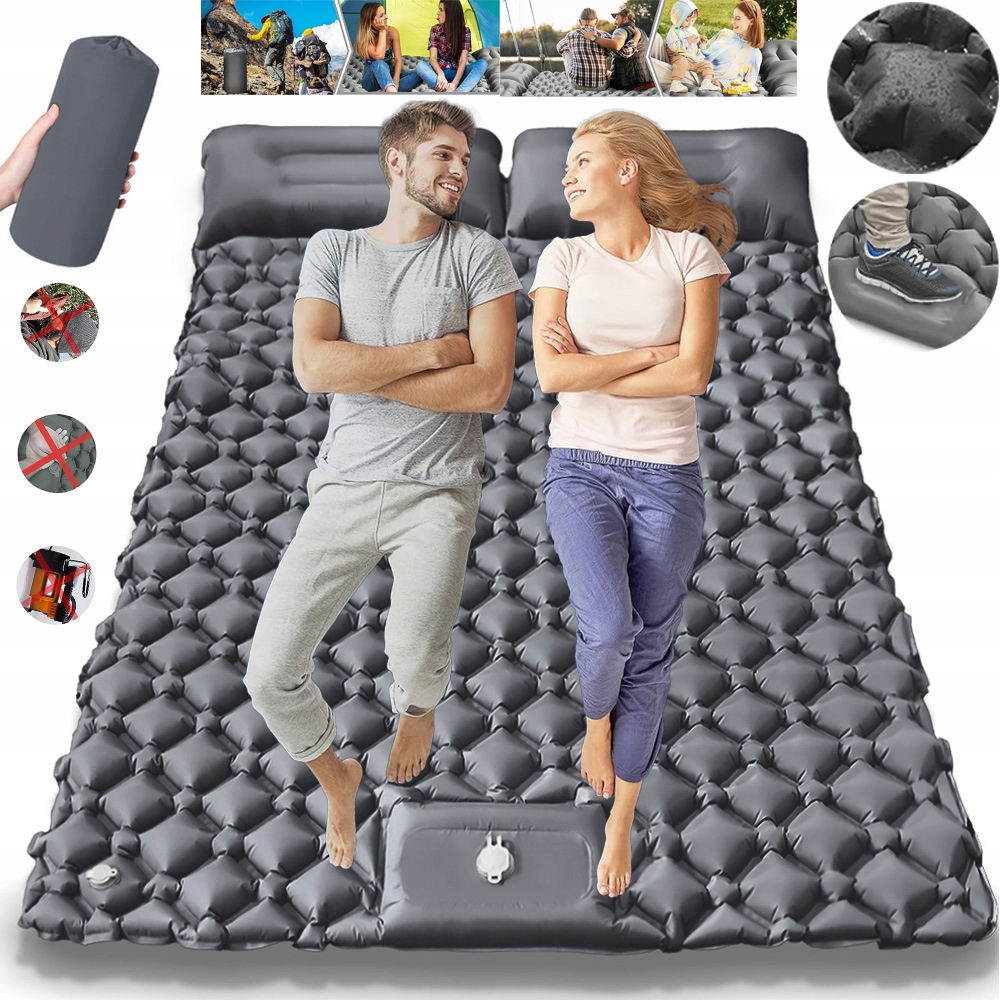 Materac Turystyczny Trekkingowy Dmuchany Mata Biwakowa Podwójny 200*120*6CM