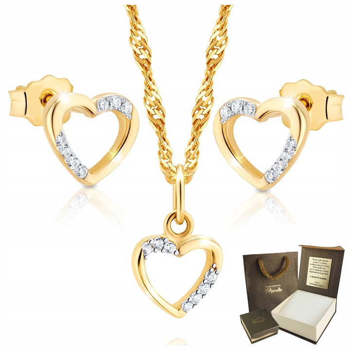 

Złoty Komplet Naszyjnik Kolczyki Serca Złoto 333
