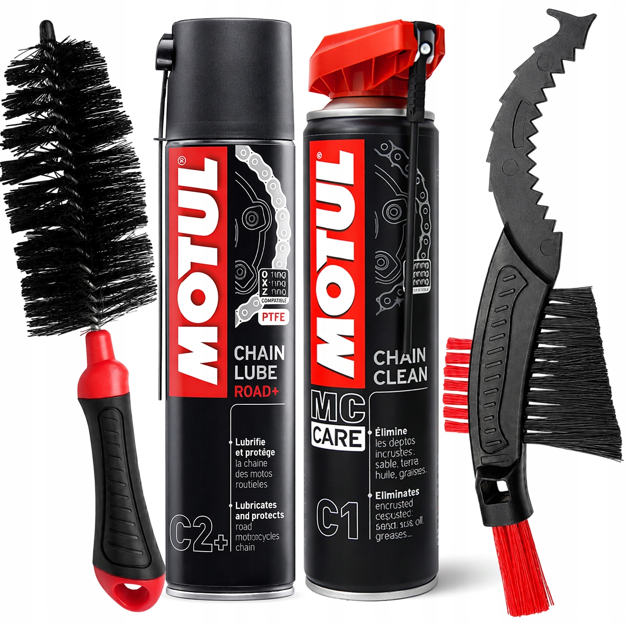 Sada na mytí a mazání řetězu jízdního kola Motul Kartáče