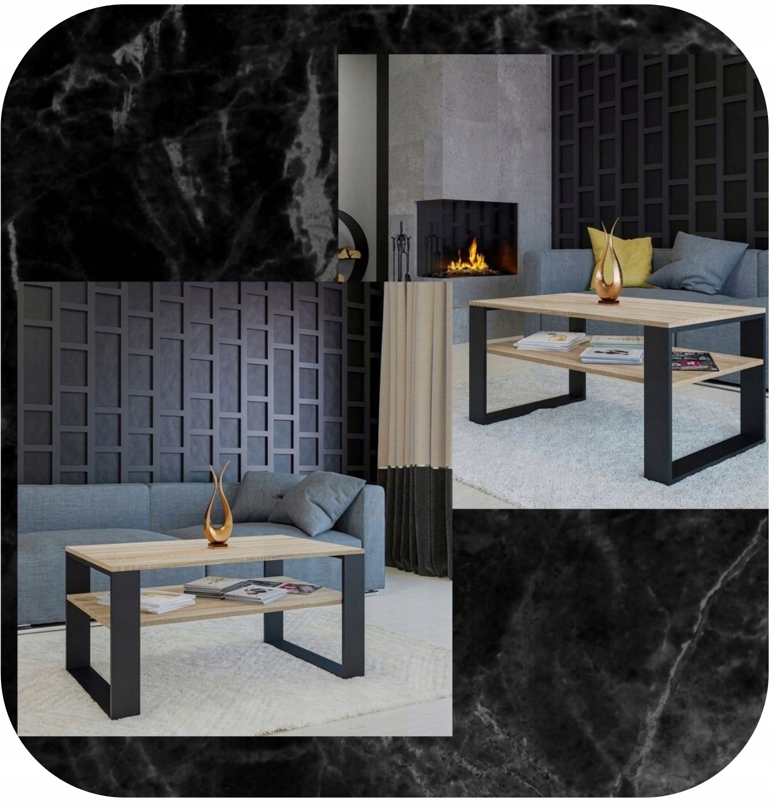 STOLIK KAWOWY ŁAWA MODERN PÓŁKI LOFT Kształt blatu prostokątny