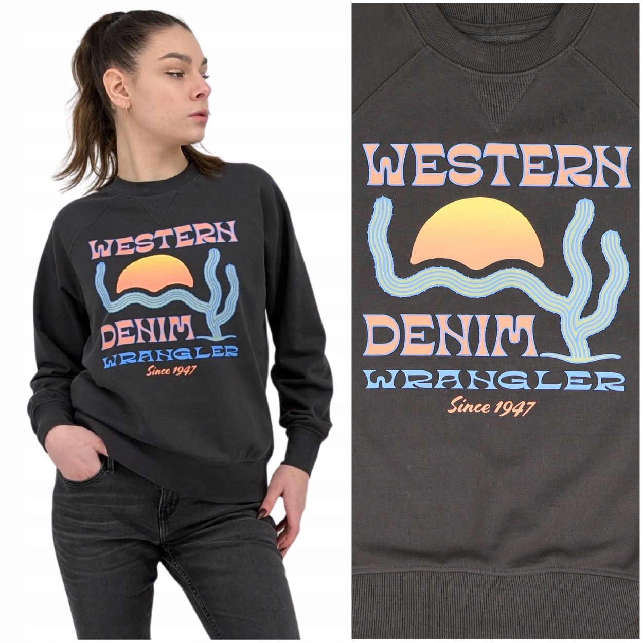 Wrangler Raglan Sleeve Crew Faded bavlněná mikina dámská s potiskem S