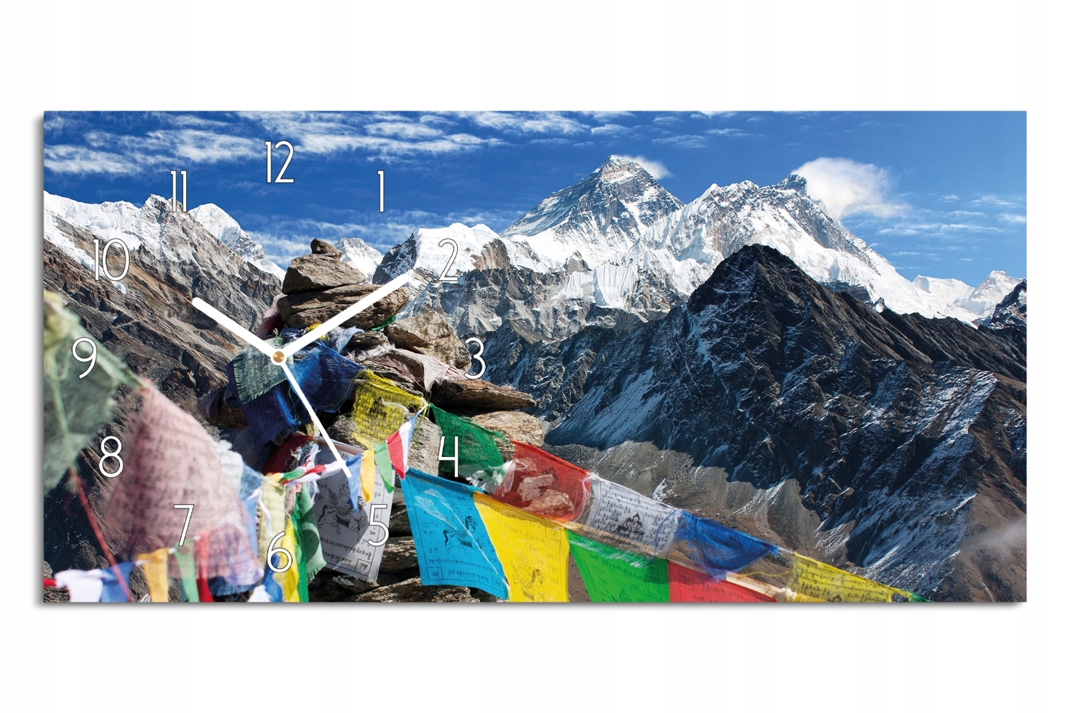 moderní foto hodiny 60x30 Nepál everest vlajky