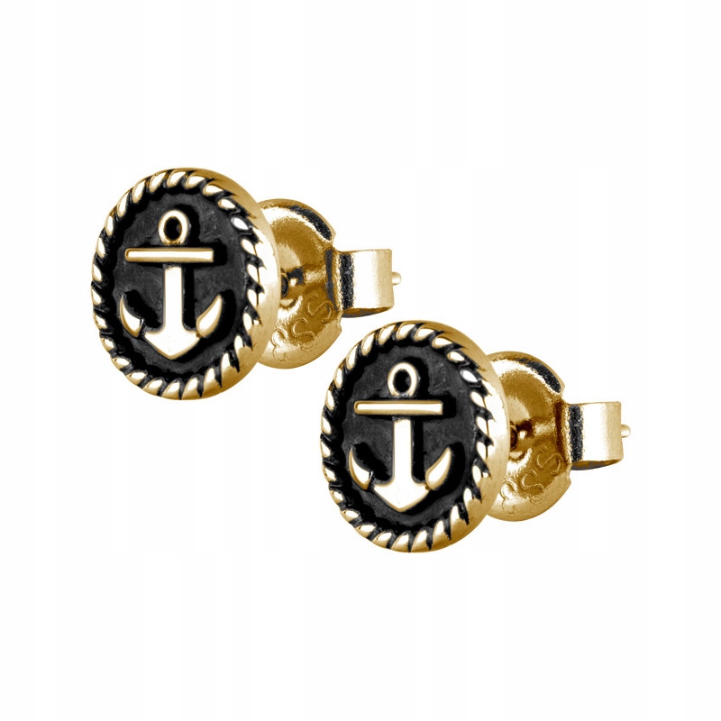 SS316L GOLD PVD Kolczyki sztyft z motywem marynistycznym kotwica