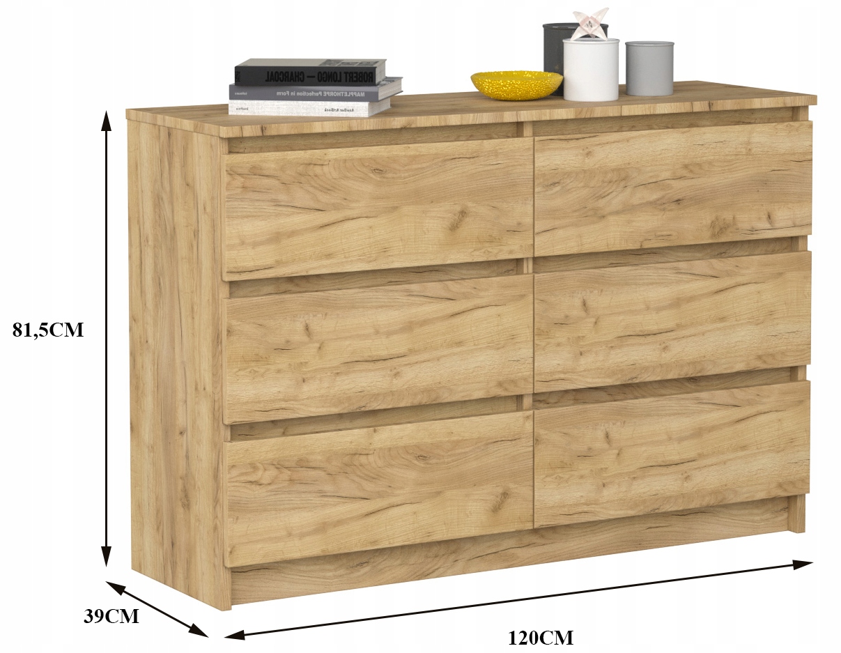 KOMODA SZAFKA 120CM 6 SZUFLAD DĄB CRAFT ZŁOTY Kod producenta 120/6S/DC