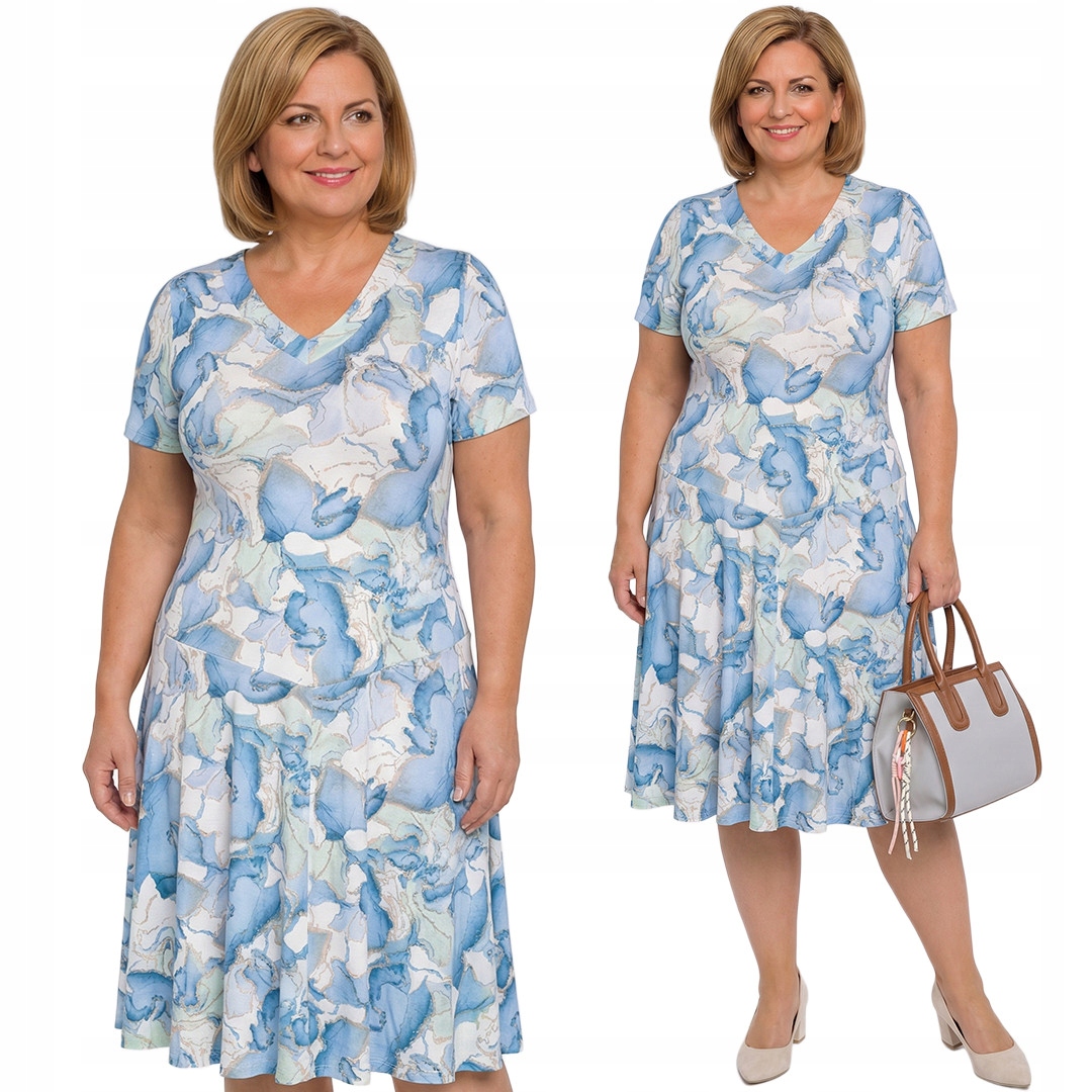 Šaty modro-bílý vzor plus size velikost 58