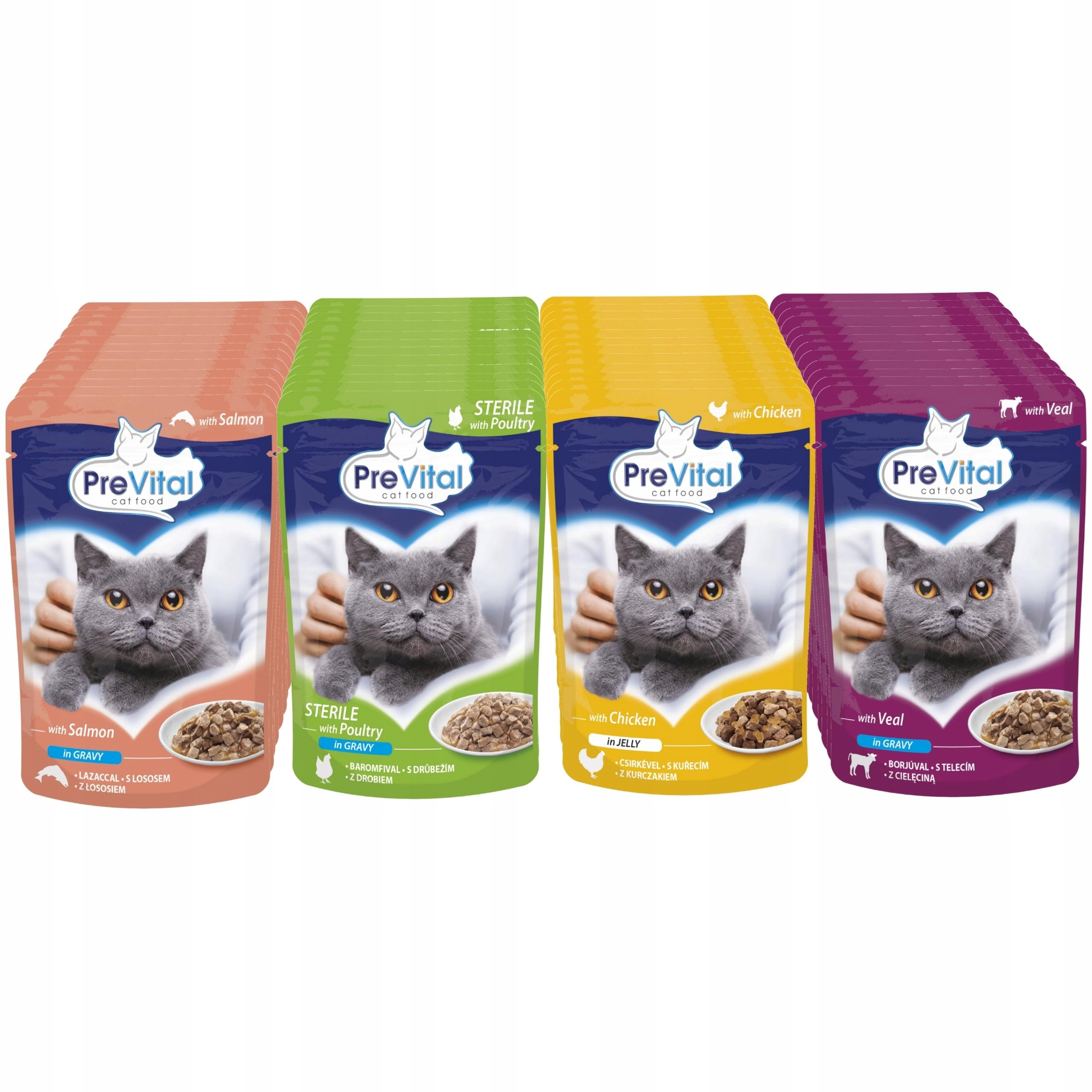 Vlhké Krmivo krmivo pro kočky, směs 4 příchutí 100 g x 48 g Prevital