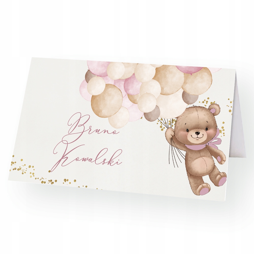 Winietki na Chrzest Ślub Wesele Urodziny 6szt Teddy Bear PINK Sparkle