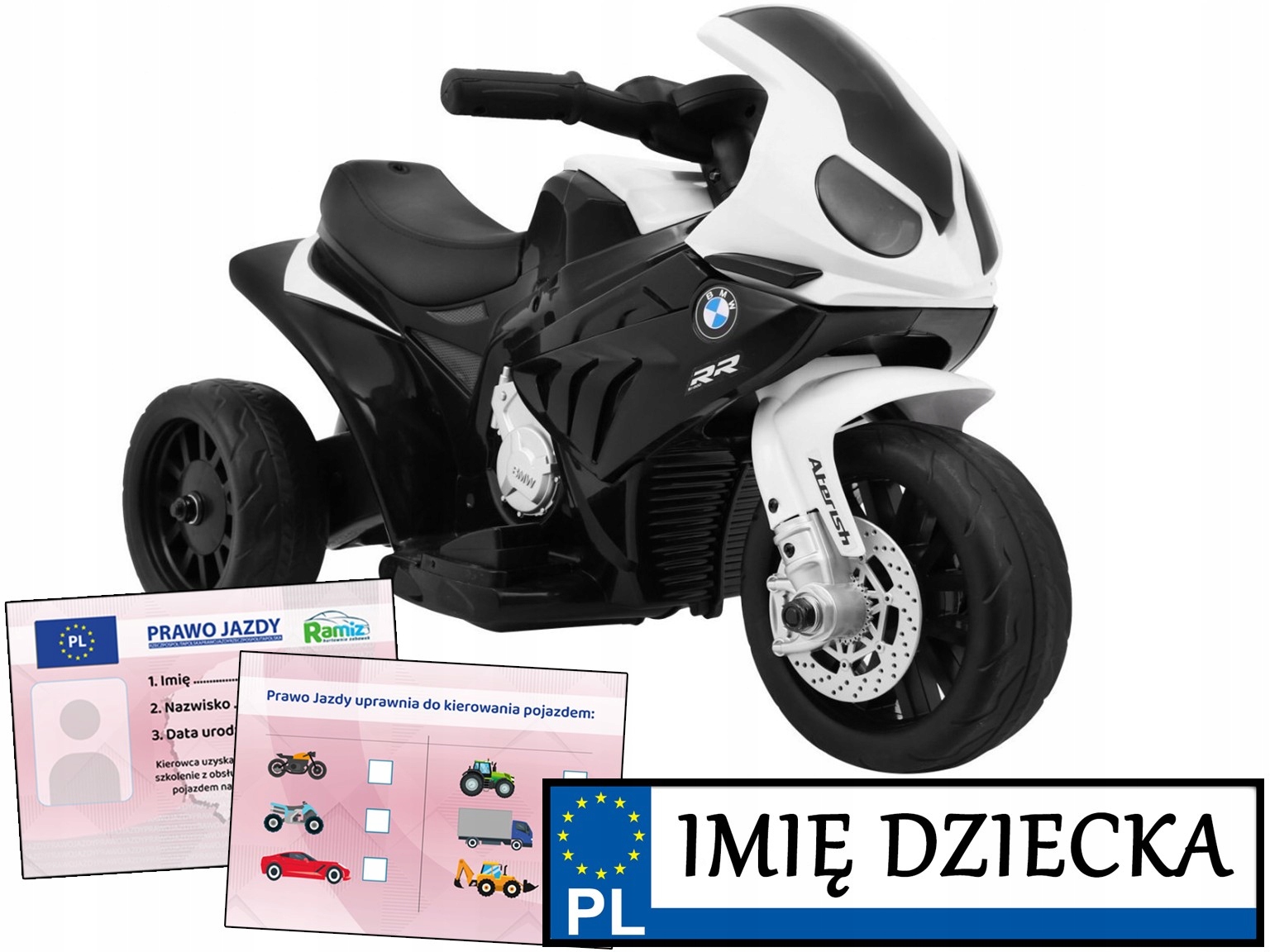 Motorek dla dzieci ścigacz Bmw 3 kółka +dźwięki Stabilny Rejestracja