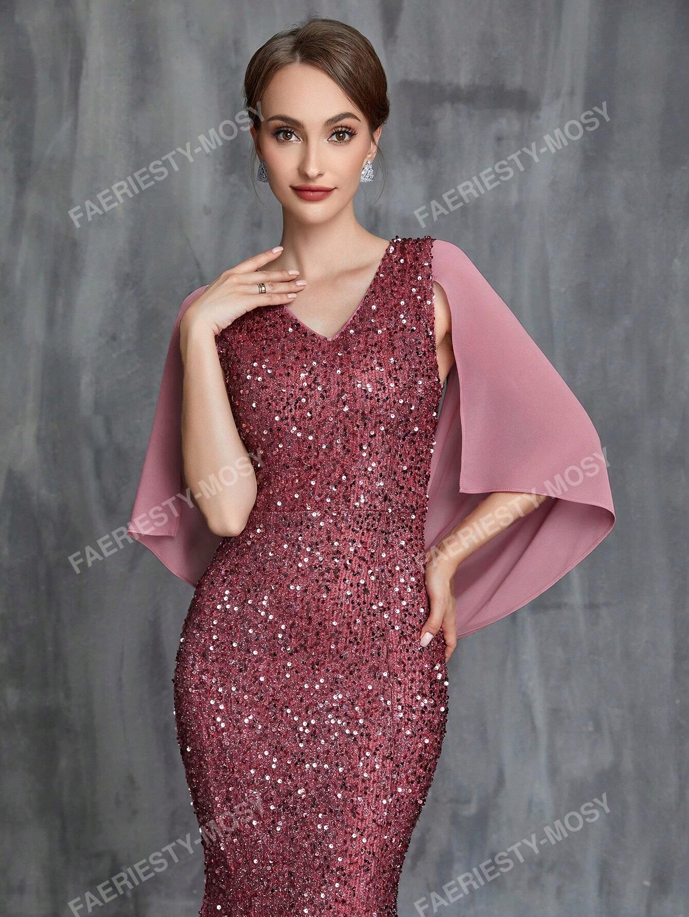 Šaty Flitrová Tužková Siréna Růžová Maxi Faeriesty L 40