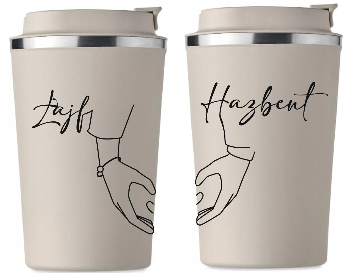 Sada 2 Termohrnků béžová Valentýn Svatba dárek Ruce Pár KT_336