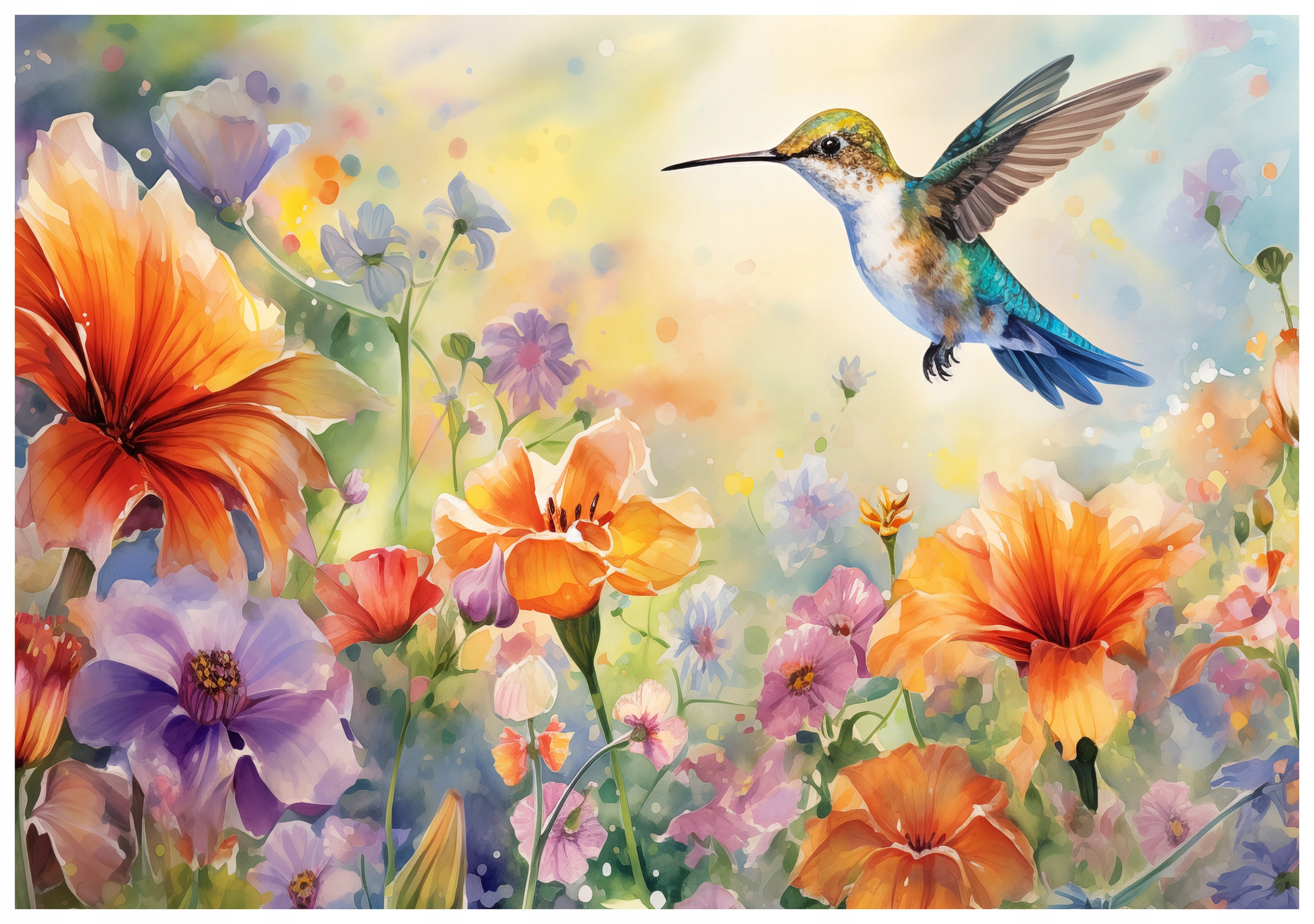Fototapeta Kolibříci akvarel květiny jaro jemnost 368x254 lepidlo