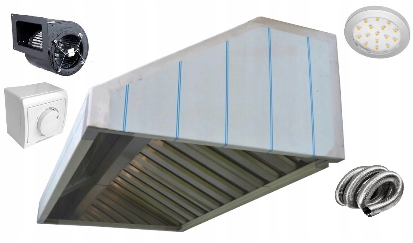 Okap Gastronomiczny 150*70*40 Filtry GIGA Turbina Oświetlenie LED Regulator