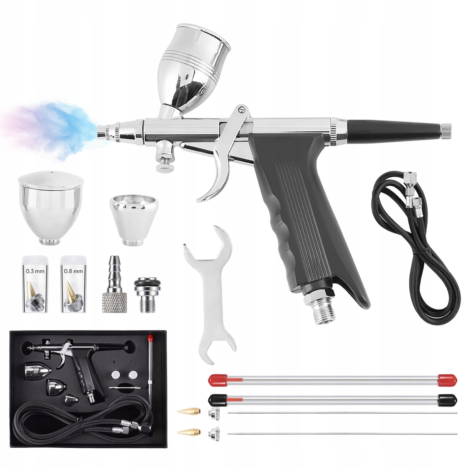 Bezdrátový airbrush set s kompresorem pro regulaci vybarvování 3x Trysky