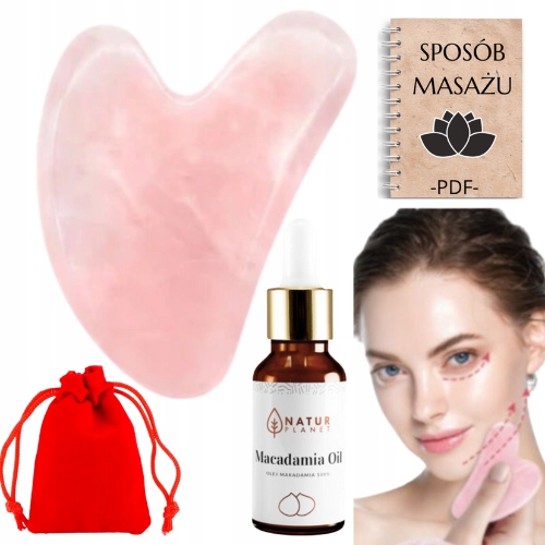 ZESTAW DO MASAŻU TWARZY PŁYTKA GUA SHA KWARC OLEJ