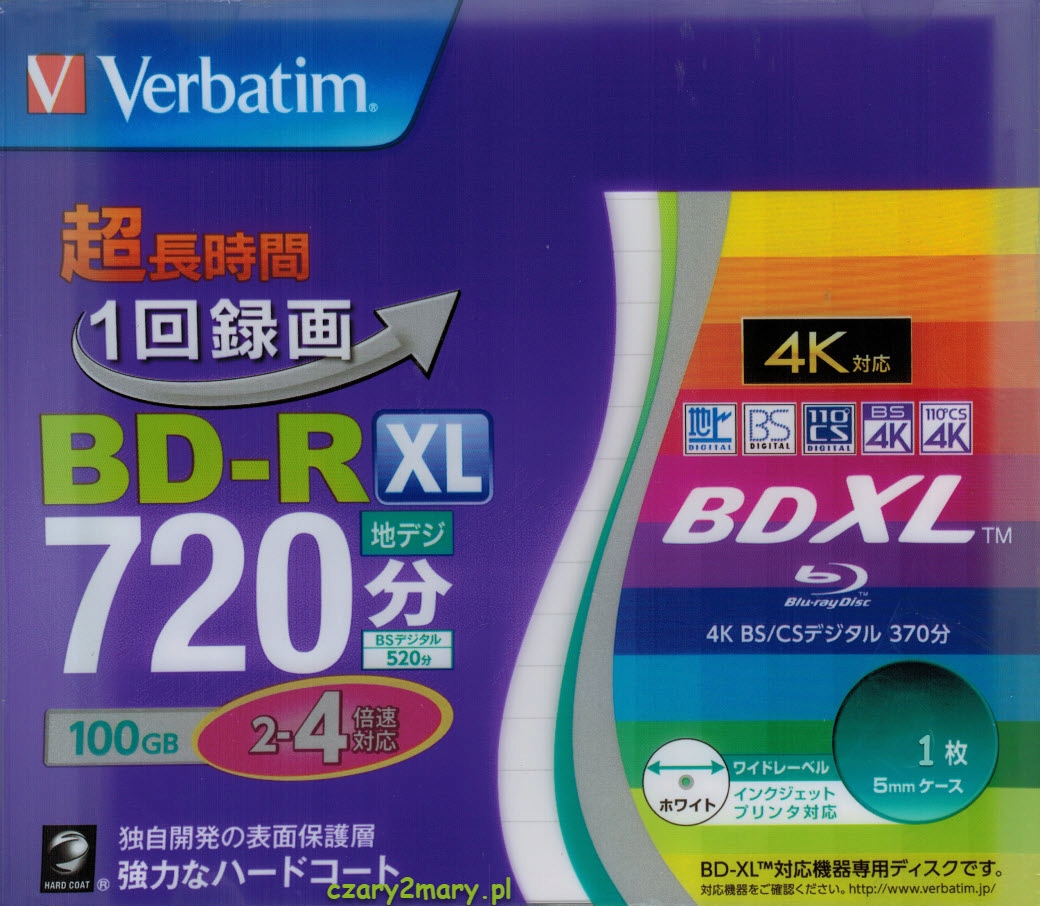 Verbatim Bd-r XL x4 100GB Printable Made in Japan 1szt