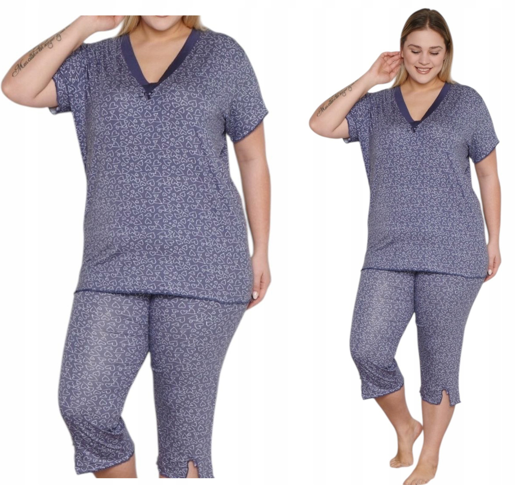 Piżama Damska Bawełniana Duży Rozmiar Krótki Rękaw Spodniami 3/4 Plus 7XL