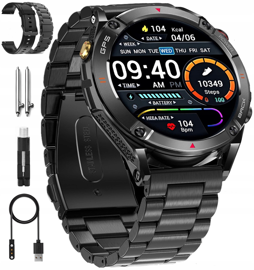 Smartwatch Męski Zegarek Gps 650MAH Rozmowy Barometr Kompas Saturacja