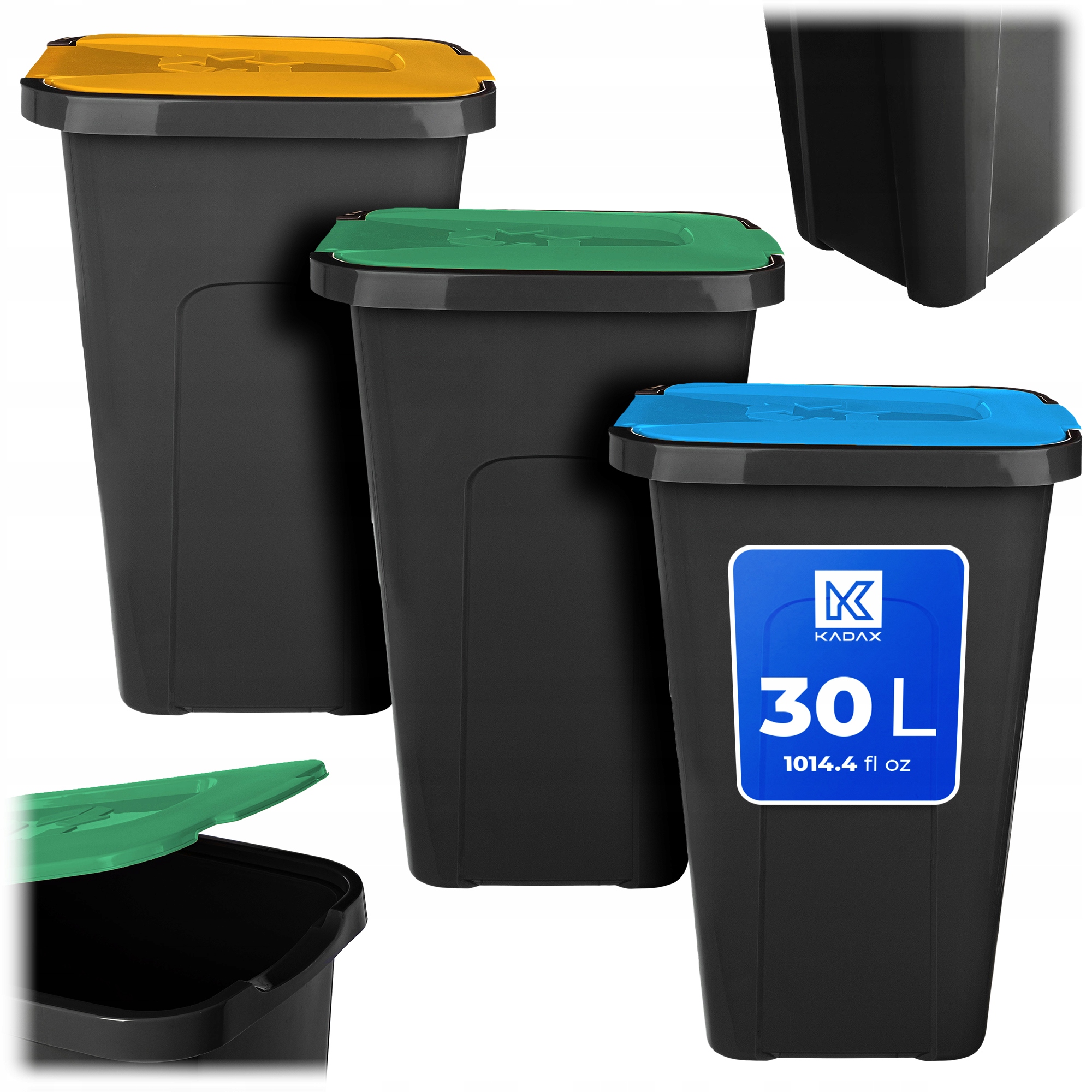 3x Odpadkový Koš 30L Nádoba Na Třídění Odpadu Koše Sada Košů