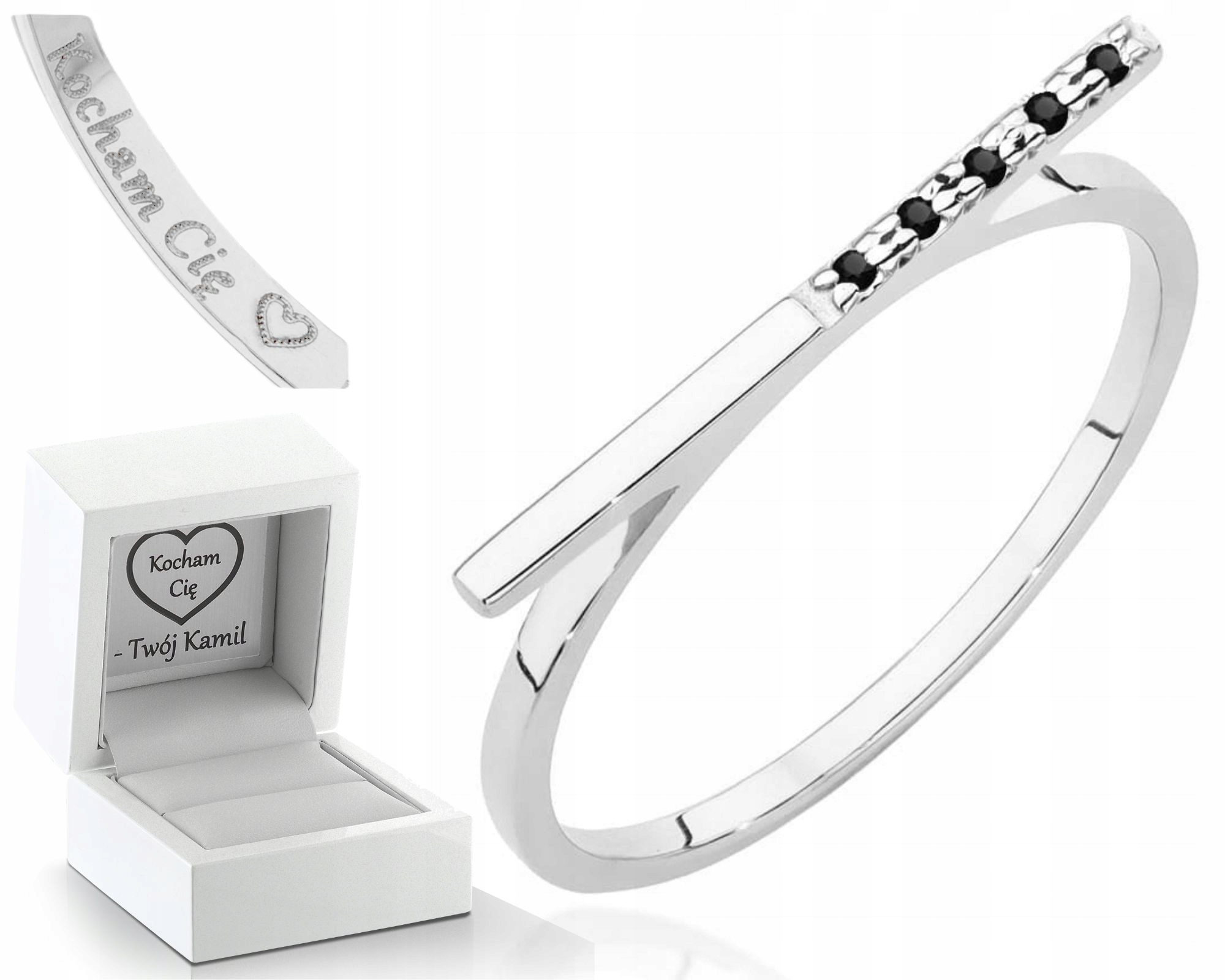 Bílé Zlato Prstýnek Zásnuby Černé Brilianty 585 Gravírování Bonus Dárek