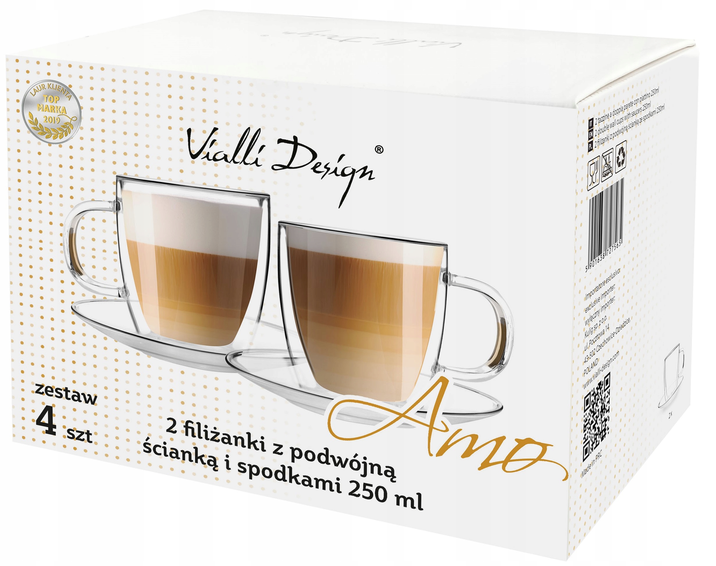 

Vialli Filiżanki Szklanki Amo Herbaty Kawy 250 ML