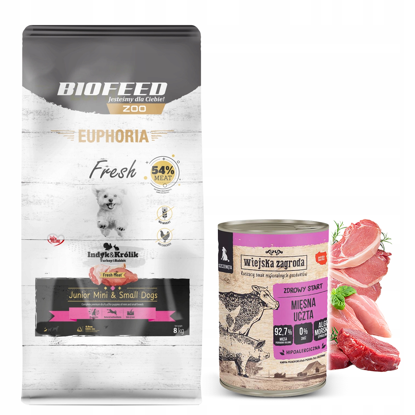 Euphoria Fresh dla psa Indyk Królik Xs 8kg 1x puszka Wiejska Zagroda