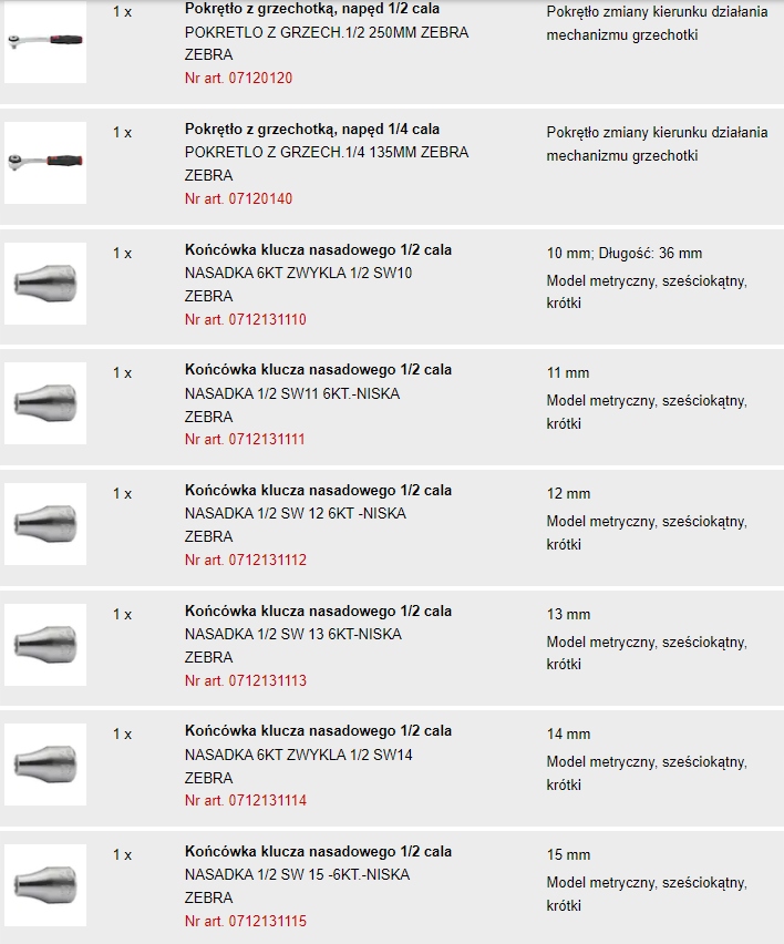 ZESTAW KLUCZY NASADOWYCH 1/2 - 1/4 CALA 56 el. Liczba elementów w zestawie 56