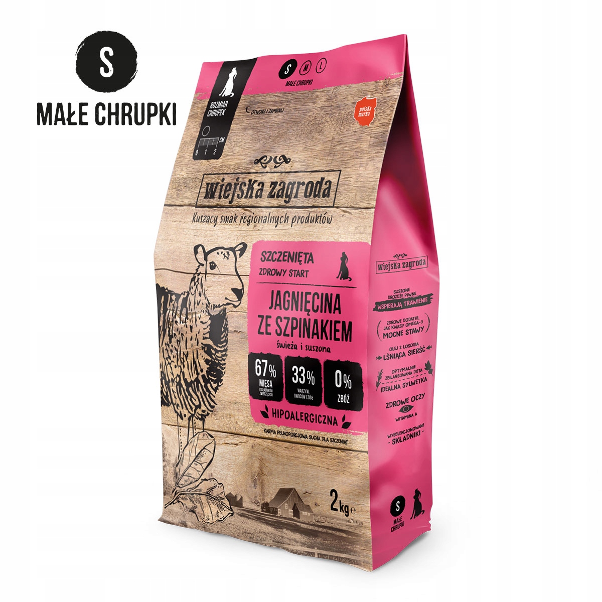 Wiejska Zagroda Suché krmivo pro puppy Junior Jehněčí špenát S 2 kg