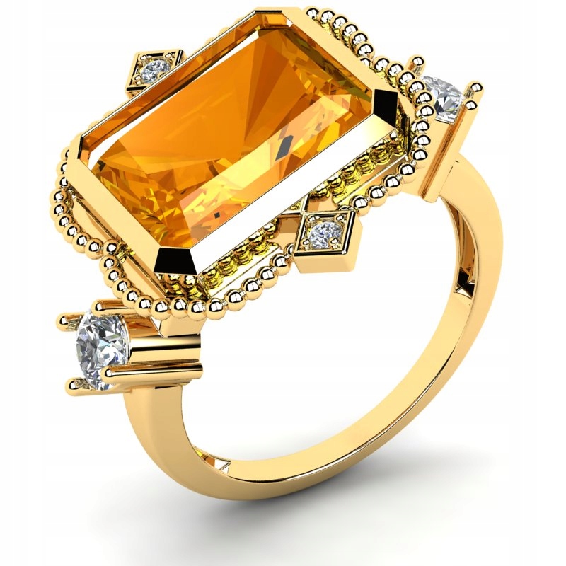 

Pierścionek Złoty Z Dużą Pomarańczową Cyrkonią