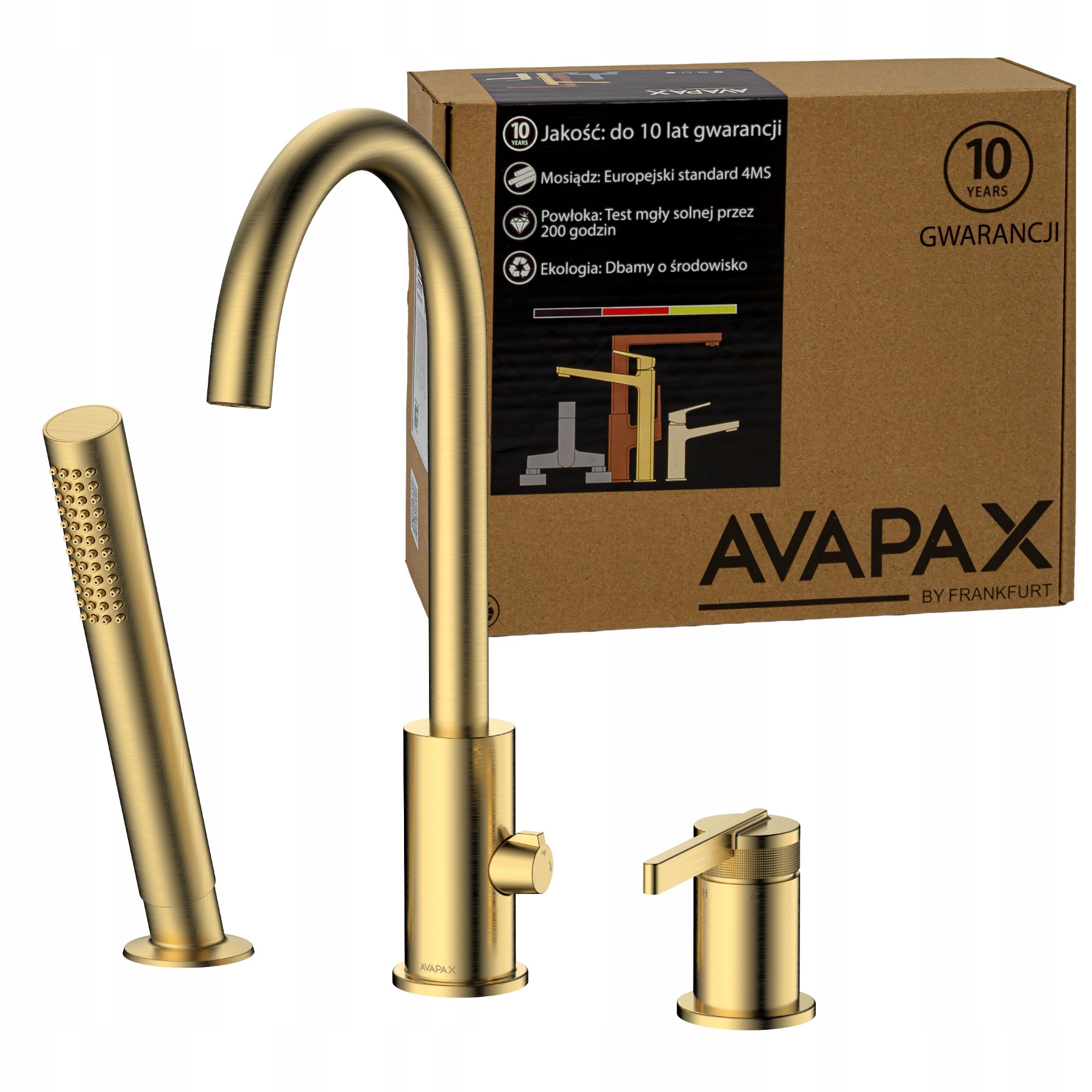 Stojaca vaňová batéria s 3 otvormi a sprchou Zlatá Gold Avapax