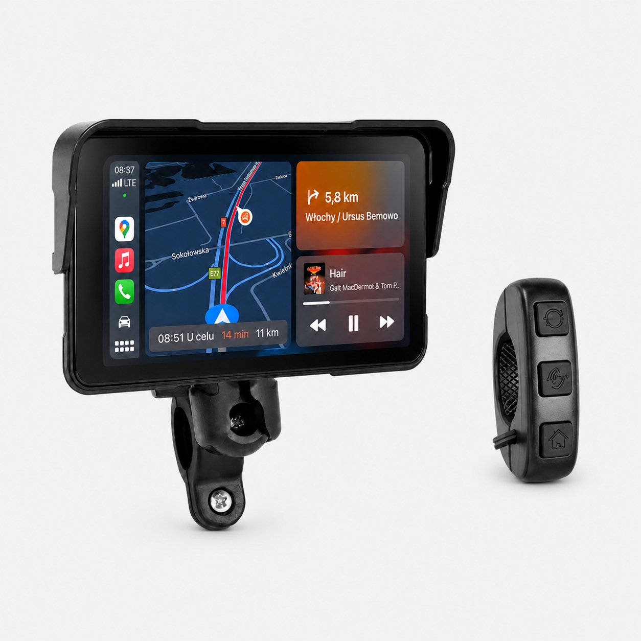 Motocyklowy Dotykowy Ekran CarPlay Android Auto 5” Podofo A4527