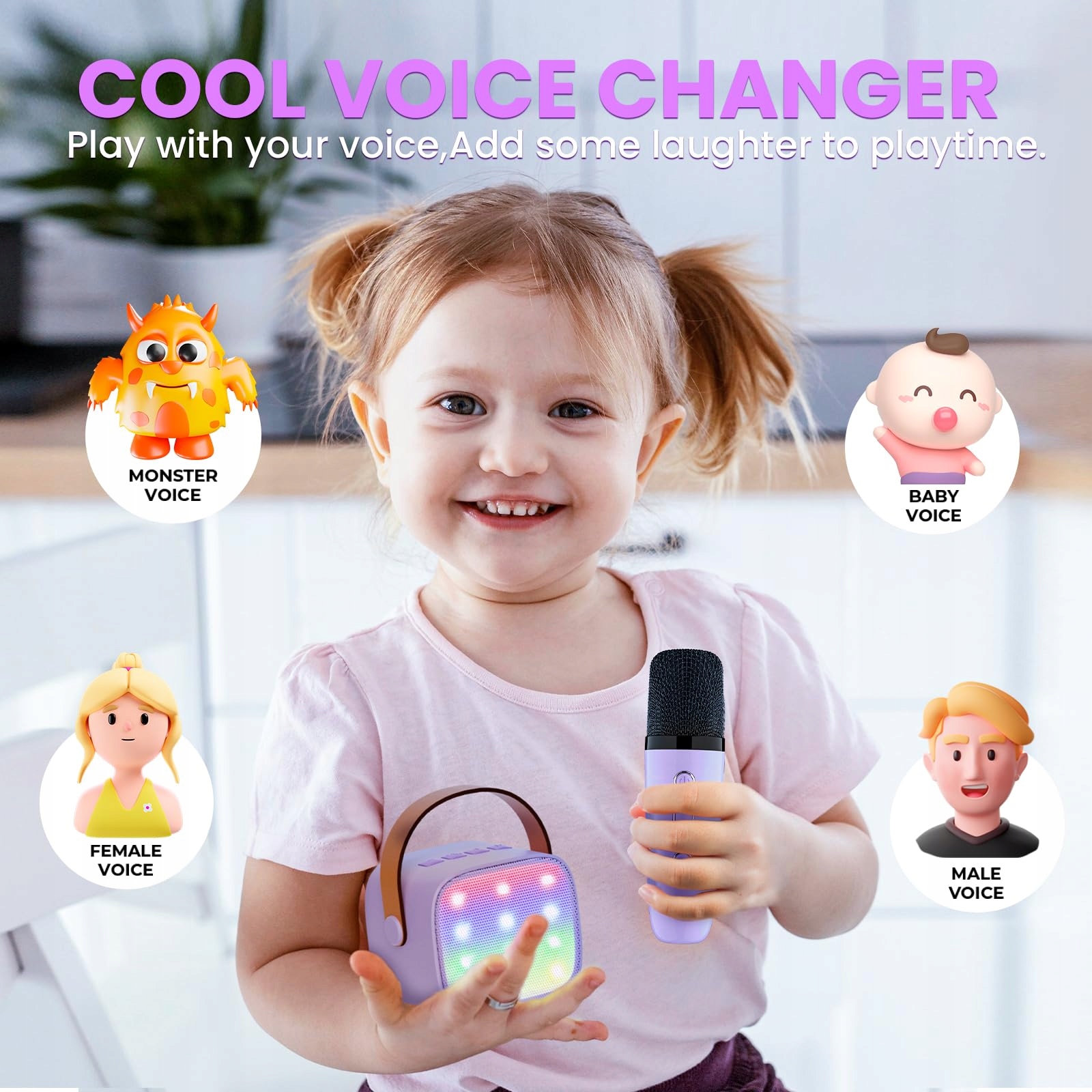 WOWSTAR Karaoke Zestaw Bluetooth Dla Dzieci i Dorosłych Z Mikrofonami LED — miniatura 3