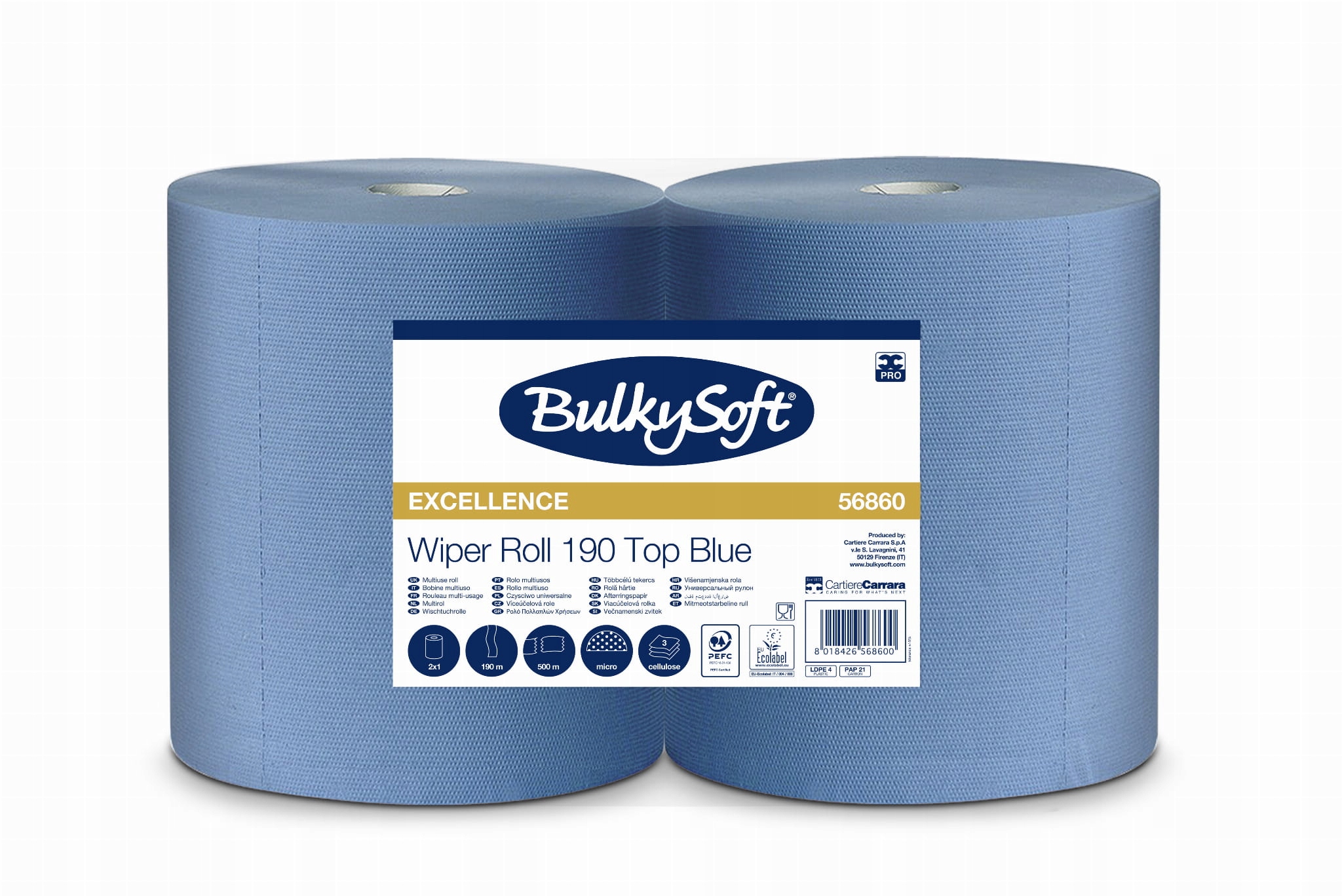 Levně Čisticí Utěrka papírový BulkySoft 3 W, modrý, délka role 190 m, 1 role/op