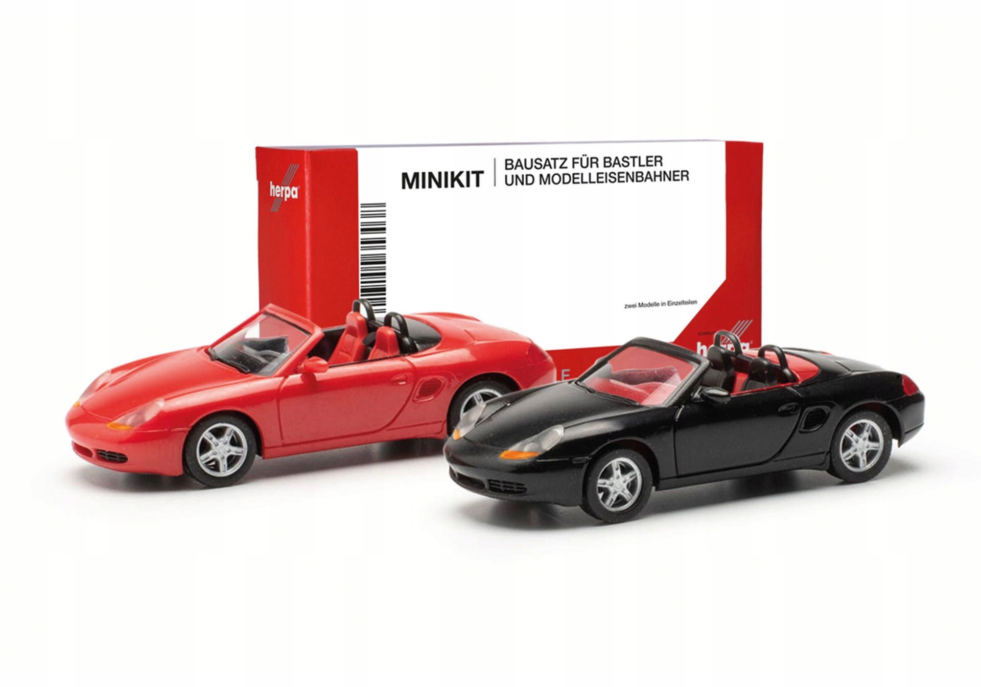 Herpa 013963 MiniKit Porsche Boxster S, 2 ks červená a černá Měřítko 1:87