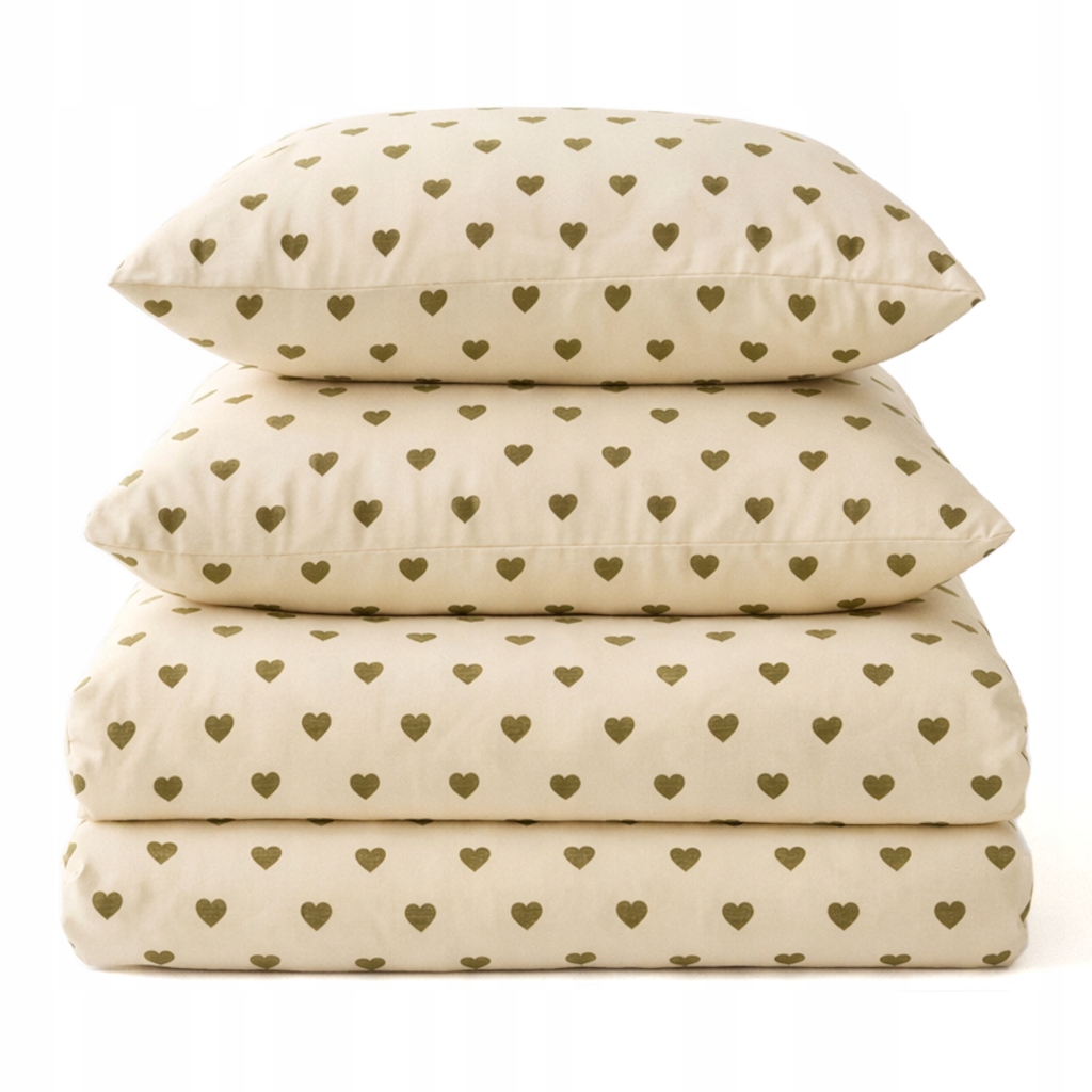 Pościel 200x220 bawełniana 100% naturalna komplet serduszka serca beżowa
