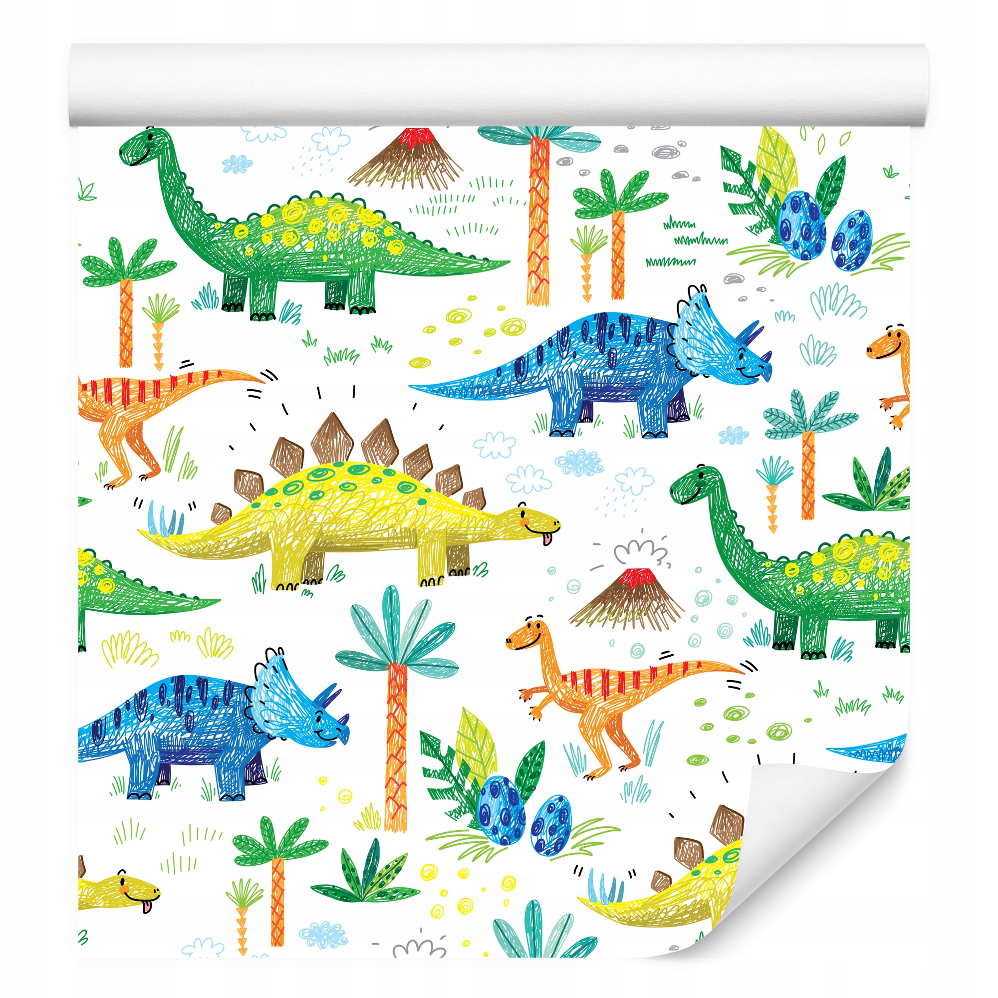 Tapeta v roli pro chlapce Dinosauři Stromy Abstrakce Skica Zvířata