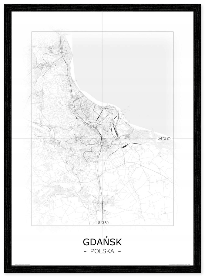 

Czarno biała mapa Gdańska Polska plakat 50x70 cm