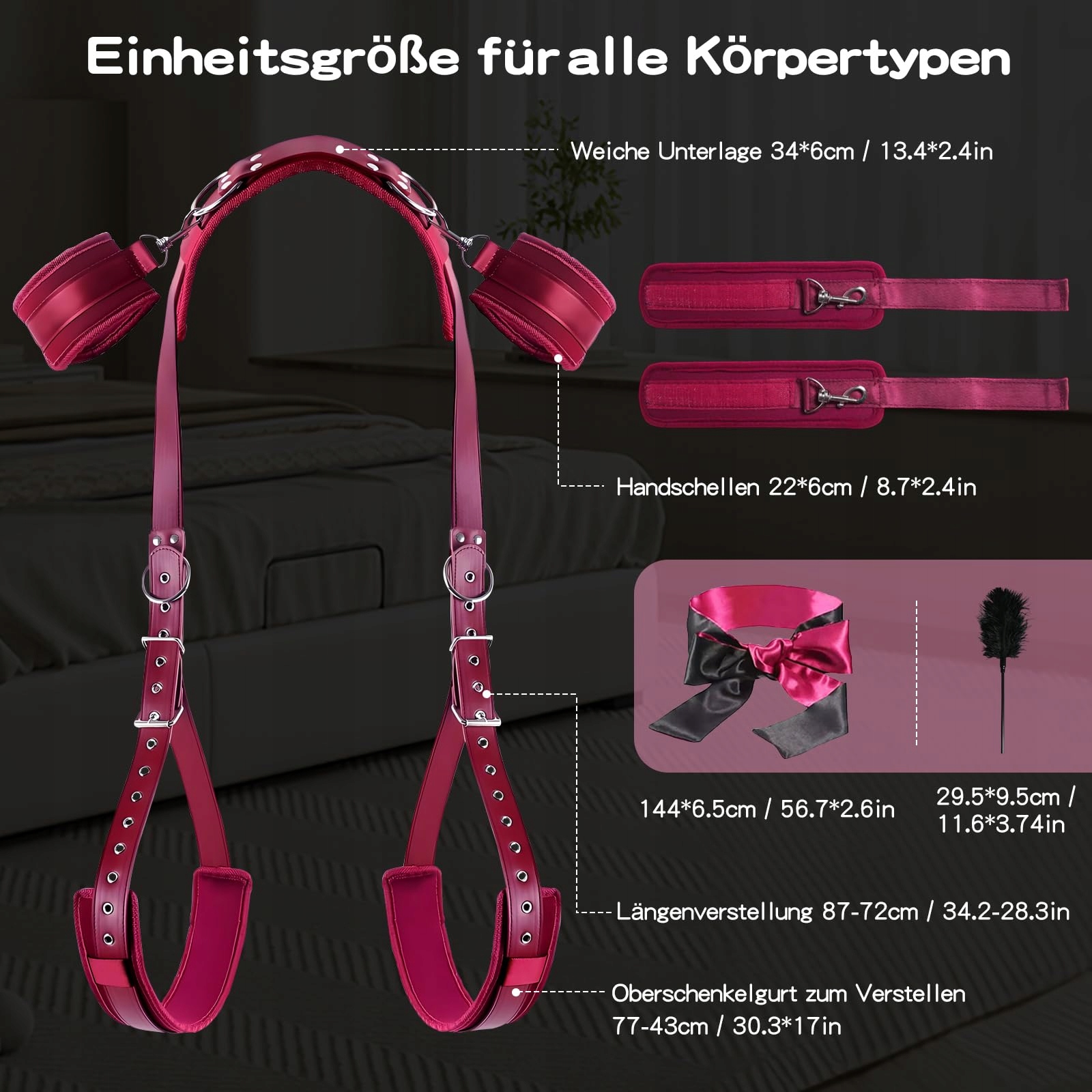 BONDAGE Zestaw BDSM: Kajdanki, Opaska Na Oczy, Zabawki Dla Początkujących — miniatura 2