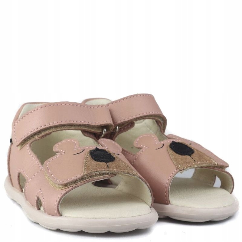 Mido 61-04 sandały dziewczęce barefoot skóra naturalna róż miś 25