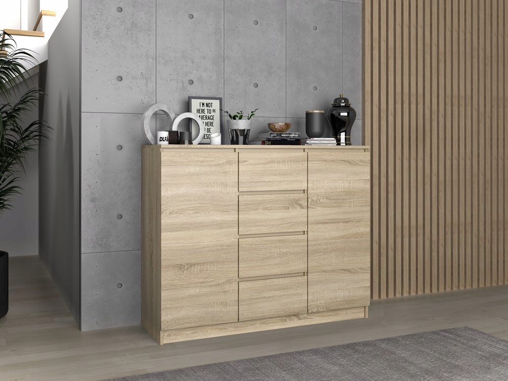 KOMODA 120 cm SZAFKA SZUFLADY DRZWI PÓŁKI POJEMNA NOWOCZESNA DĄB SONOMA Wysokość mebla 97 cm