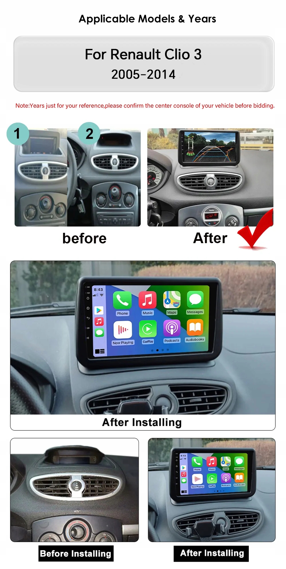 Android 13 Qled For Renault Clio 3 Clio 3 2005-2014 Wifi+4g Car Radio  Navigation Gps Auto Carplay Stereo Video Player 360 Camera